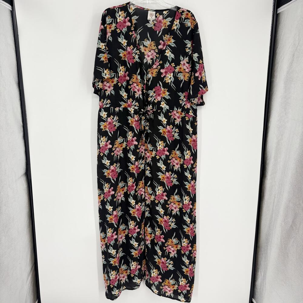 Self Esteem Black Floral Button Front Maxi Dress Size‎ 3X
